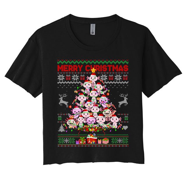 Cute Axolotl Christmas Tree Ugly Sweater   Crop Top