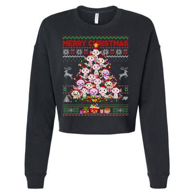 Cute Axolotl Christmas Tree Ugly Sweater   Cropped Pullover Crew