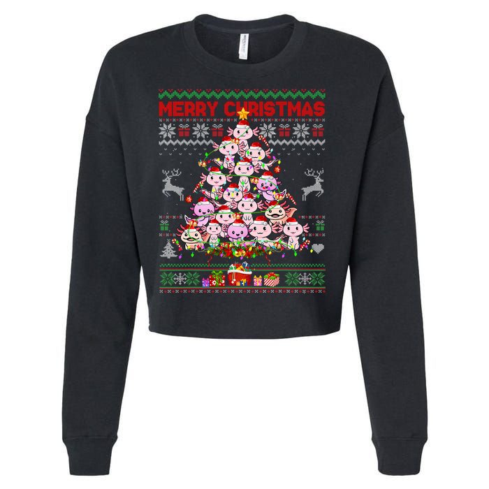 Cute Axolotl Christmas Tree Ugly Sweater   Cropped Pullover Crew