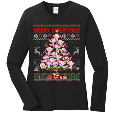 Cute Axolotl Christmas Tree Ugly Sweater   Ladies Long Sleeve Shirt