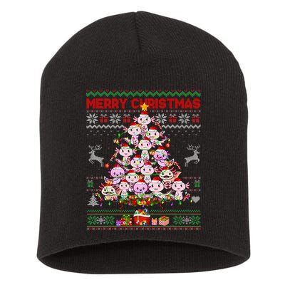 Cute Axolotl Christmas Tree Ugly Sweater   Short Acrylic Beanie