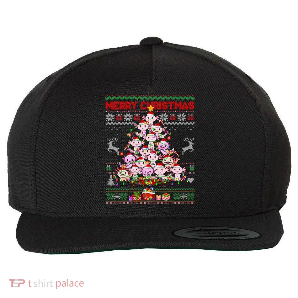 Cute Axolotl Christmas Tree Ugly Sweater   Wool Snapback Cap