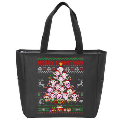Cute Axolotl Christmas Tree Ugly Sweater   Zip Tote Bag