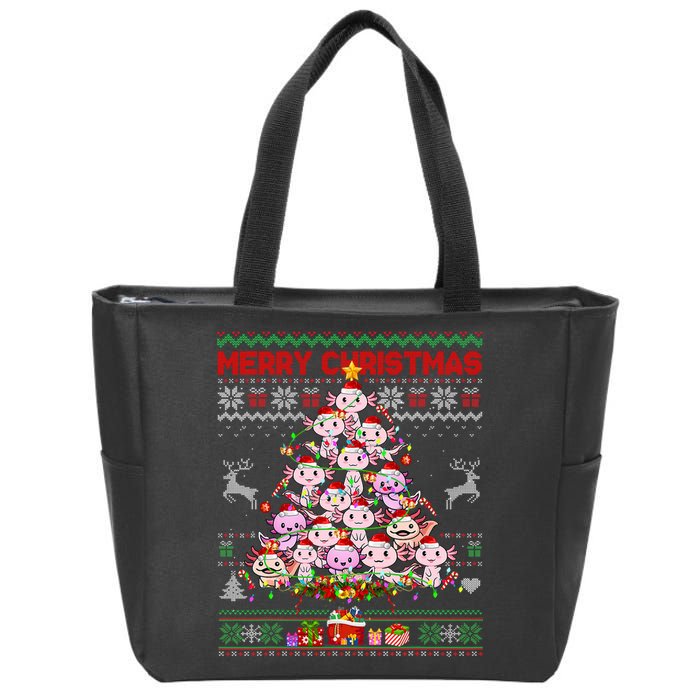 Cute Axolotl Christmas Tree Ugly Sweater   Zip Tote Bag