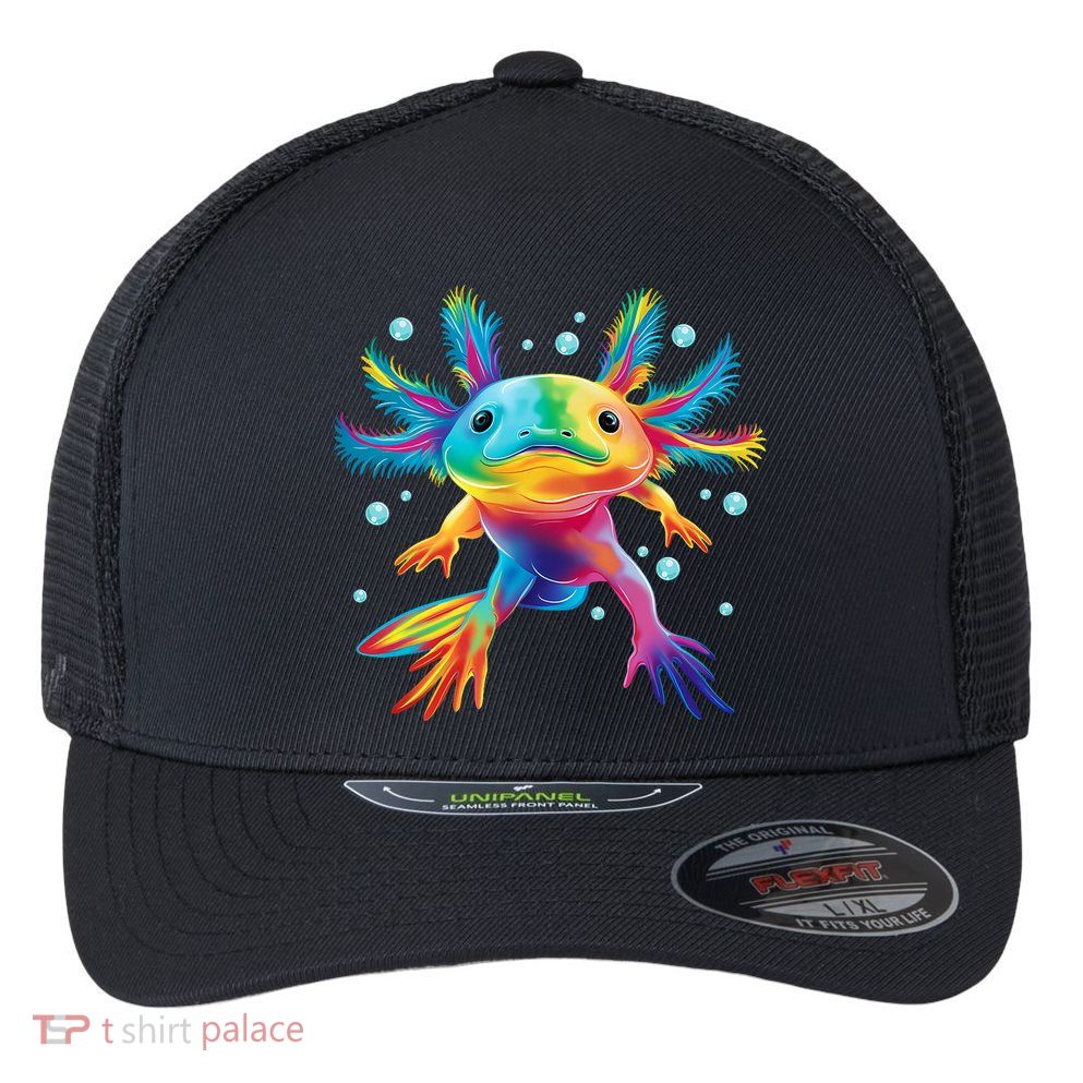 Cute Axolotl Colorful Axolotl Art Flexfit Unipanel Trucker Cap
