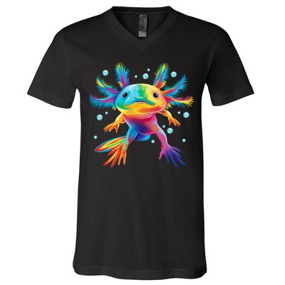 Cute Axolotl Colorful Axolotl Art V-Neck T-Shirt