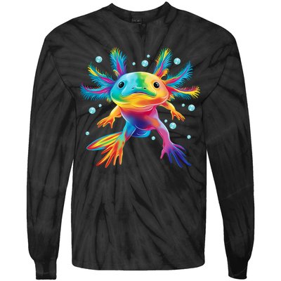 Cute Axolotl Colorful Axolotl Art Tie-Dye Long Sleeve Shirt