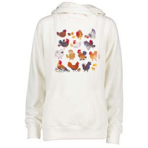 Chicken And Chick Pastel Womens Funnel Neck Pullover Hood