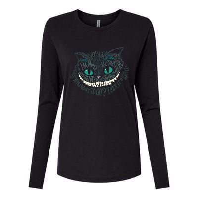 Cheshire Alice Cat We're All Mad Here Wonderland Womens Cotton Relaxed Long Sleeve T-Shirt