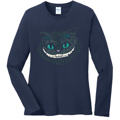 Cheshire Alice Cat We're All Mad Here Wonderland Ladies Long Sleeve Shirt