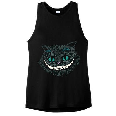 Cheshire Alice Cat We're All Mad Here Wonderland Ladies PosiCharge Tri-Blend Wicking Tank