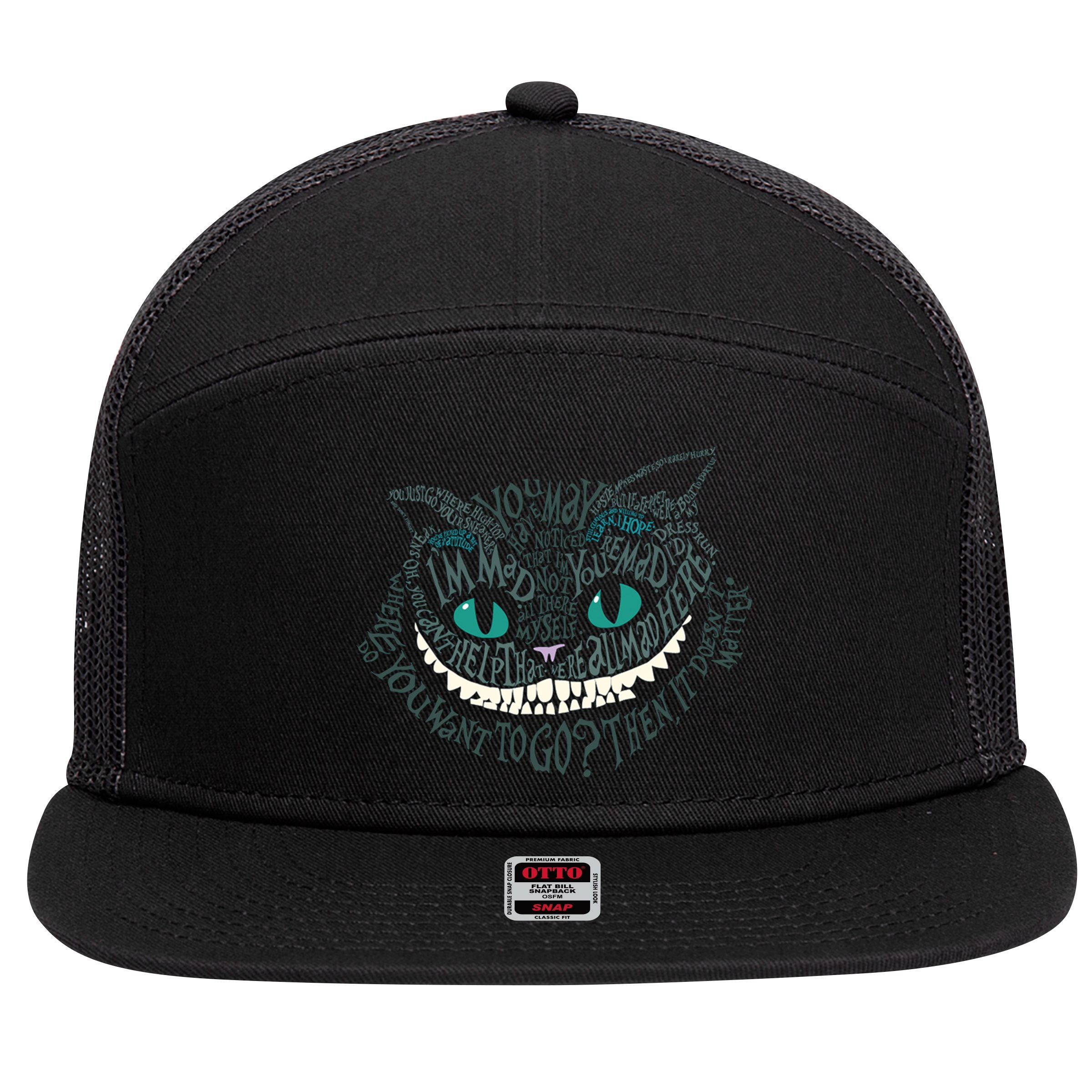 Cheshire Alice Cat We're All Mad Here Wonderland 7 Panel Mesh Trucker Snapback Hat