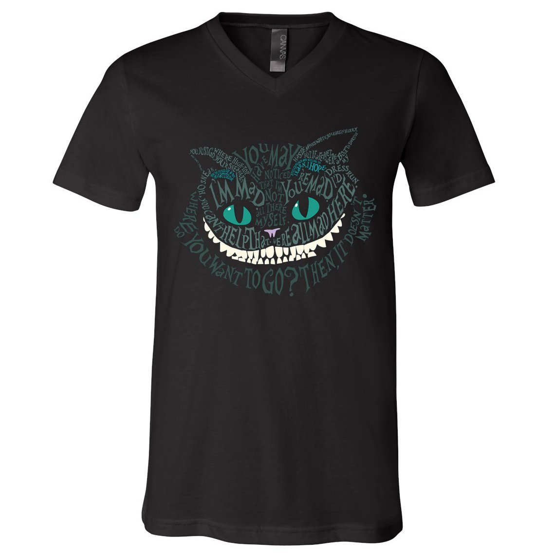 Cheshire Alice Cat We're All Mad Here Wonderland V-Neck T-Shirt