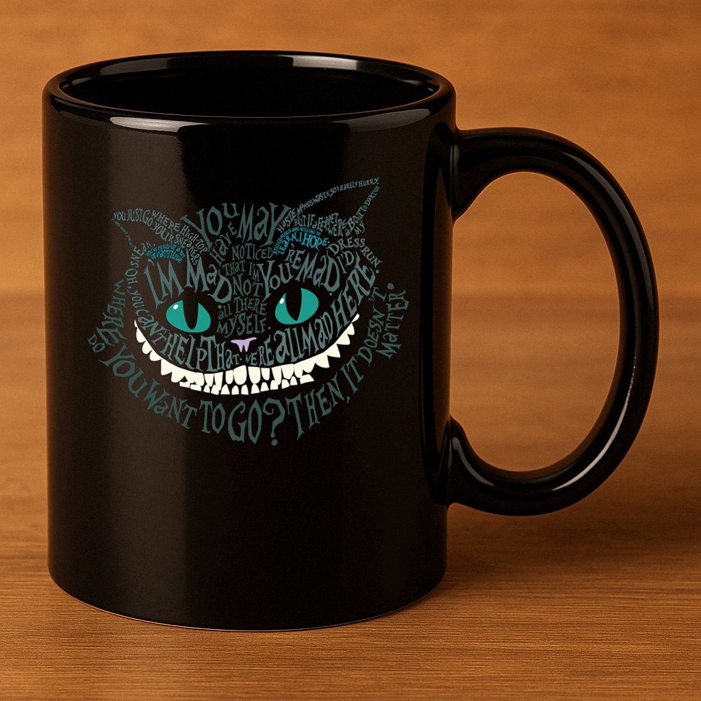 Cheshire Alice Cat We're All Mad Here Wonderland 11oz C Handle Ceramic Mug