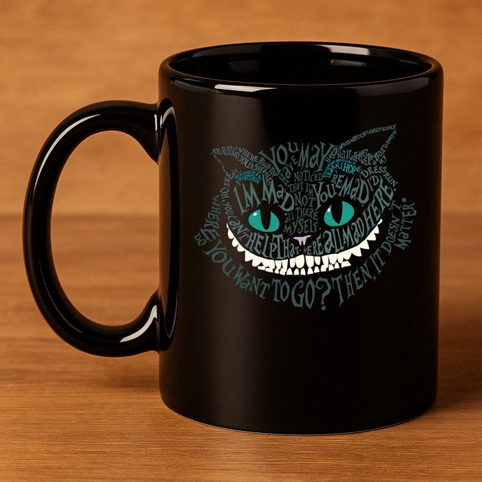 Cheshire Alice Cat We're All Mad Here Wonderland 11oz C Handle Ceramic Mug