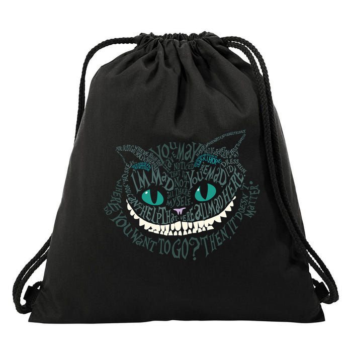 Cheshire Alice Cat We're All Mad Here Wonderland Drawstring Bag