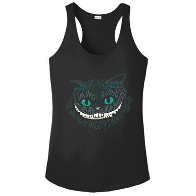 Cheshire Alice Cat We're All Mad Here Wonderland Ladies PosiCharge Competitor Racerback Tank