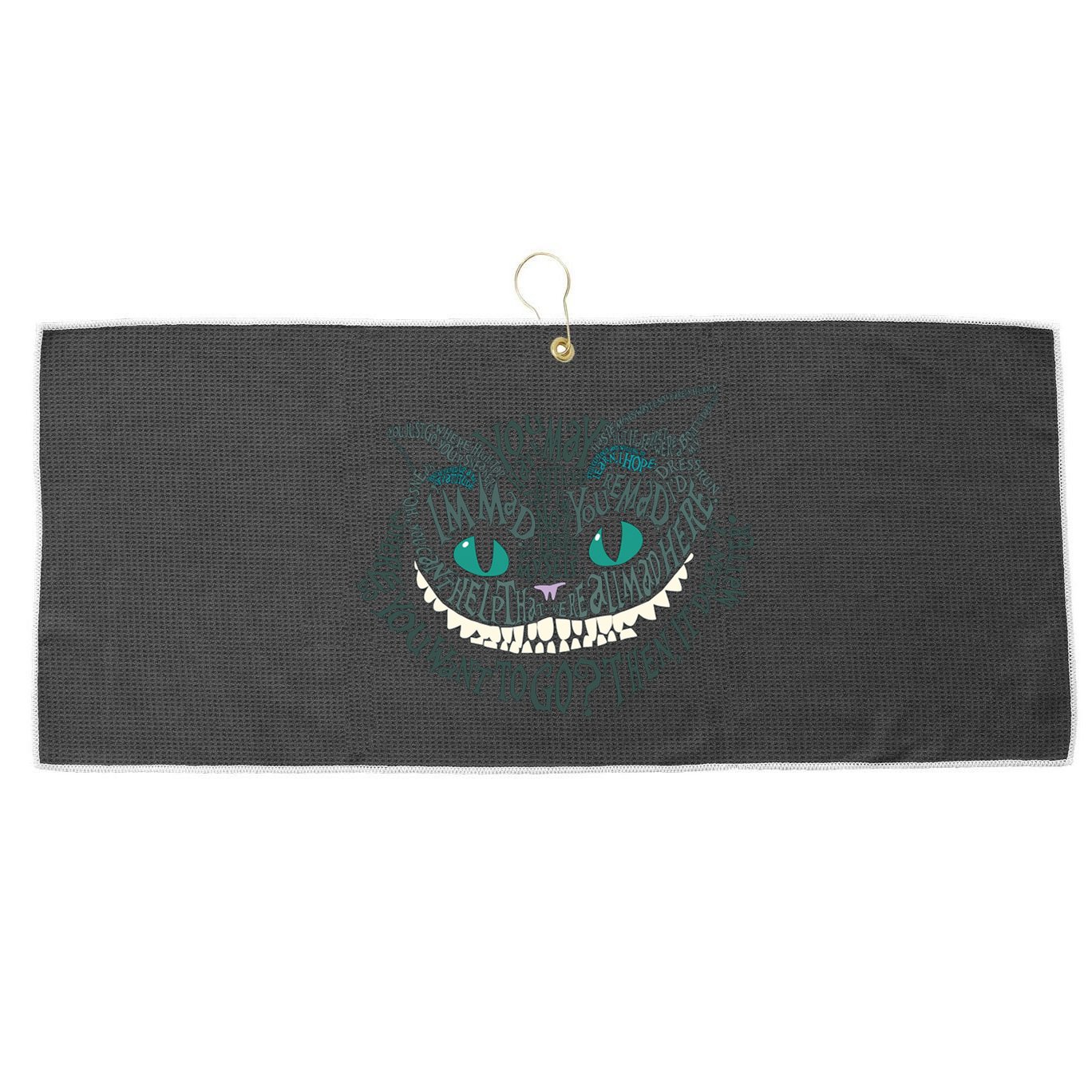 Cheshire Alice Cat We're All Mad Here Wonderland Large Microfiber Waffle Golf Towel