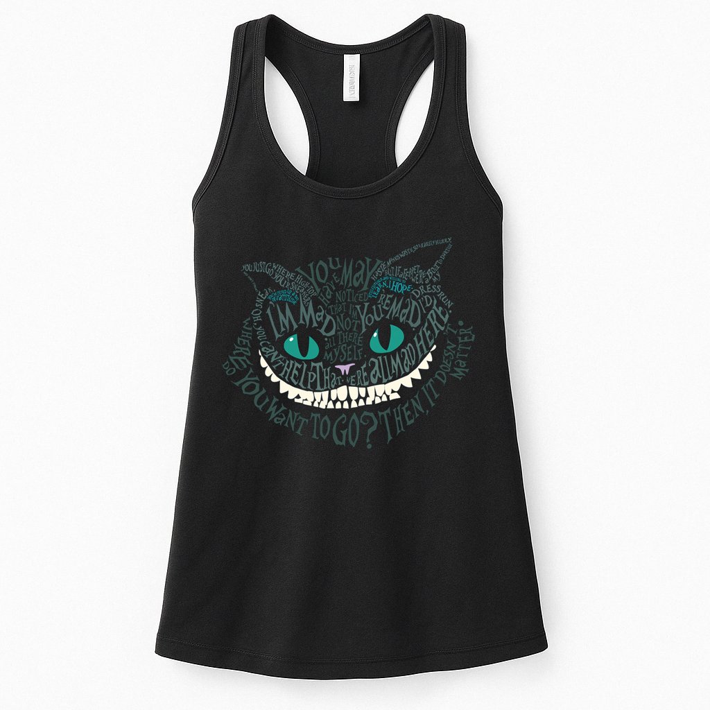 Cheshire Alice Cat We're All Mad Here Wonderland Womens Tank Top