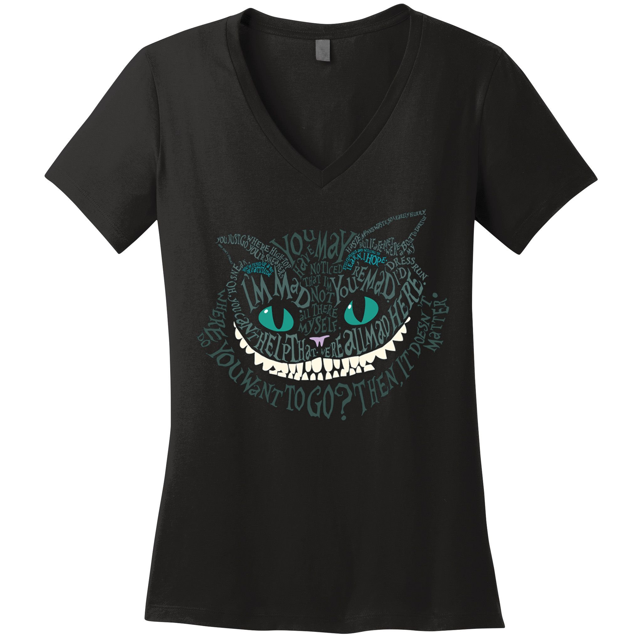 Cheshire Alice Cat We're All Mad Here Wonderland Women's V-Neck T-Shirt