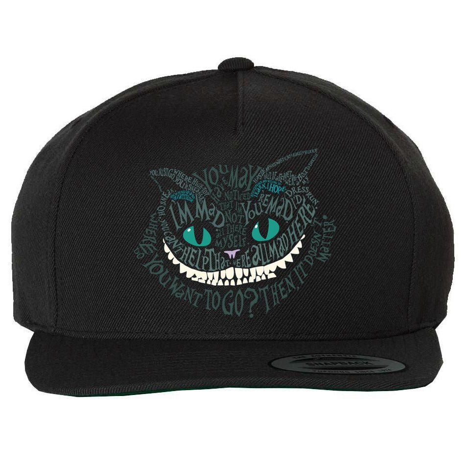 Cheshire Alice Cat We're All Mad Here Wonderland Wool Snapback Cap