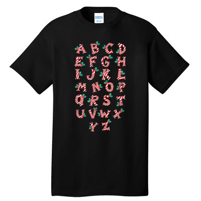 Christmas Alphabet Candy Cane Xmas Holiday Teacher Tall T-Shirt