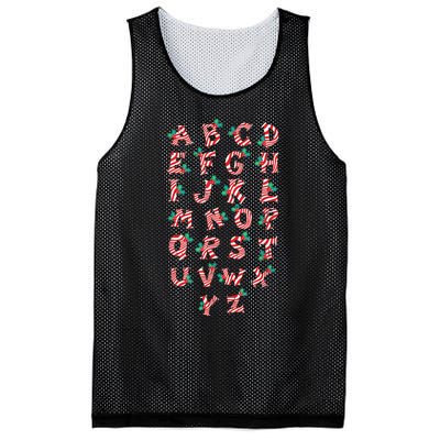 Christmas Alphabet Candy Cane Xmas Holiday Teacher Mesh Reversible Basketball Jersey Tank