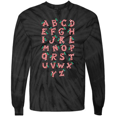 Christmas Alphabet Candy Cane Xmas Holiday Teacher Tie-Dye Long Sleeve Shirt