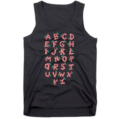 Christmas Alphabet Candy Cane Xmas Holiday Teacher Tank Top