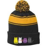Cute Animal Cat Gift Non Binary Pride Agender Non Binary Stripe Pom Pom Beanie