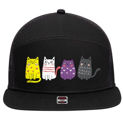 Cute Animal Cat Gift Non Binary Pride Agender Non Binary 7 Panel Mesh Trucker Snapback Hat