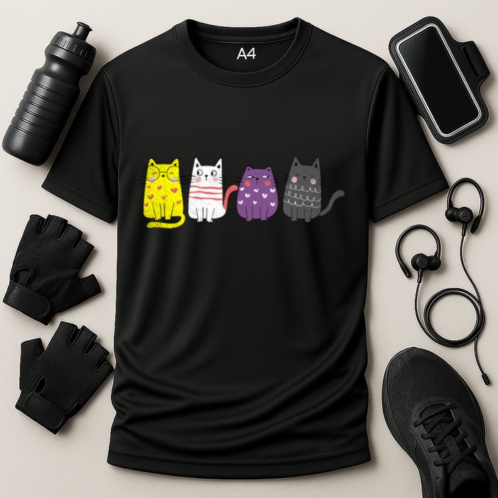 Cute Animal Cat Gift Non Binary Pride Agender Non Binary Cooling Performance Crew T-Shirt
