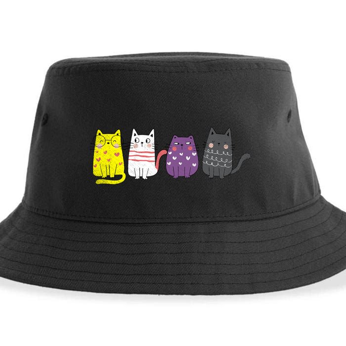 Cute Animal Cat Gift Non Binary Pride Agender Non Binary Sustainable Bucket Hat
