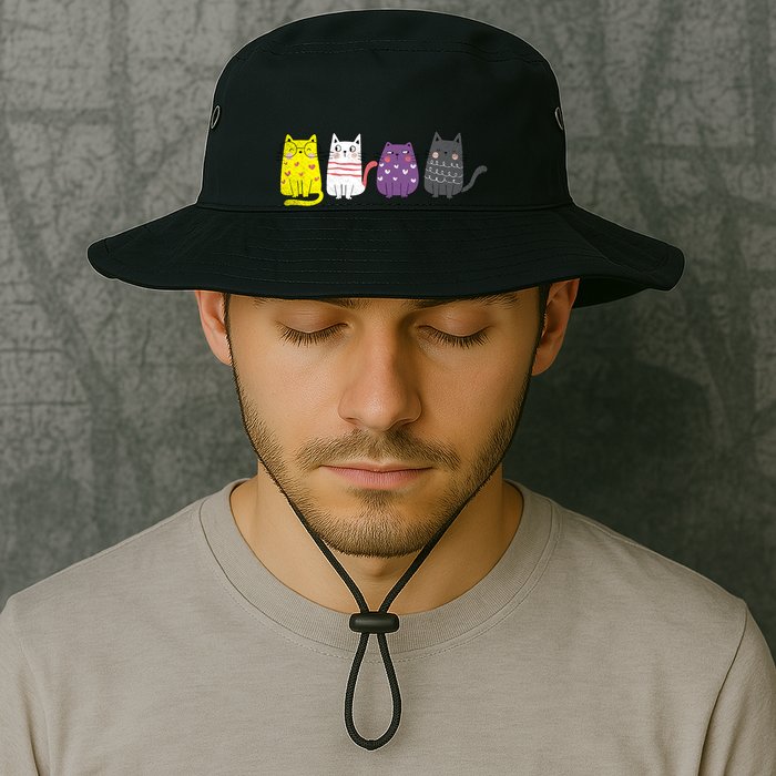 Cute Animal Cat Gift Non Binary Pride Agender Non Binary Bucket Hat