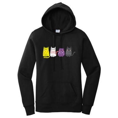 Cute Animal Cat Gift Non Binary Pride Agender Non Binary Women's Pullover Hoodie
