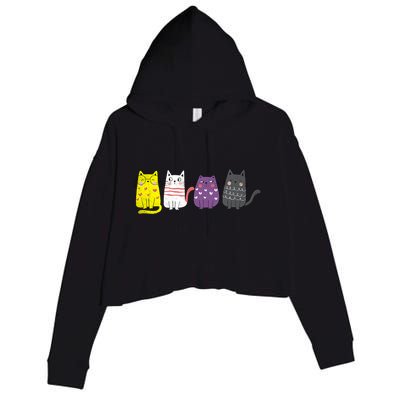 Cute Animal Cat Gift Non Binary Pride Agender Non Binary Crop Fleece Hoodie