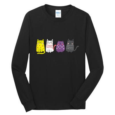 Cute Animal Cat Gift Non Binary Pride Agender Non Binary Tall Long Sleeve T-Shirt