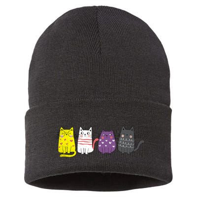 Cute Animal Cat Gift Non Binary Pride Agender Non Binary Sustainable Knit Beanie