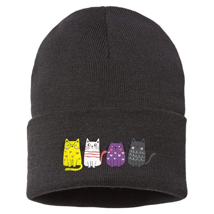 Cute Animal Cat Gift Non Binary Pride Agender Non Binary Sustainable Knit Beanie