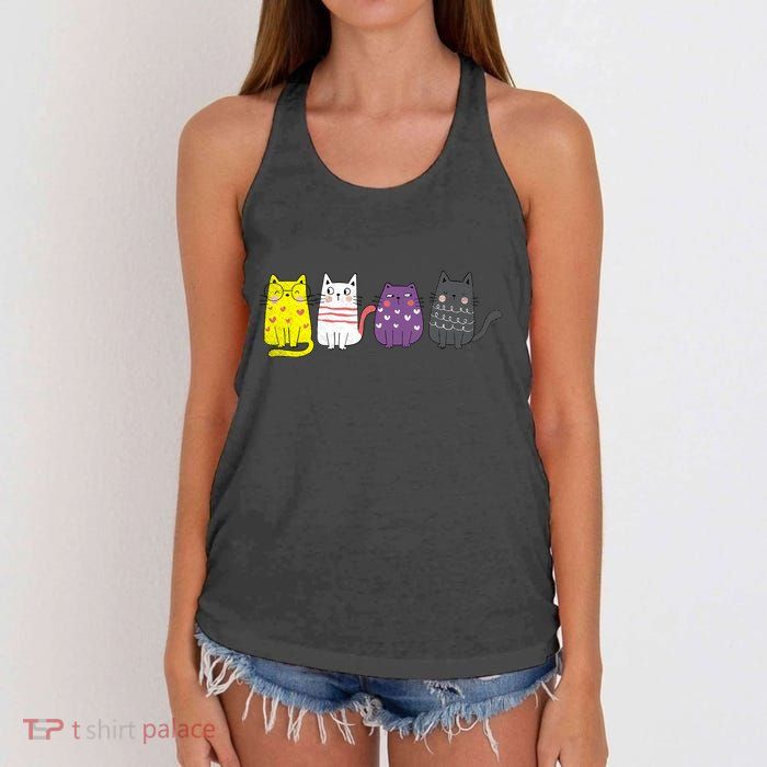 Cute Animal Cat Gift Non Binary Pride Agender Non Binary Women's Knotted Racerback Tank