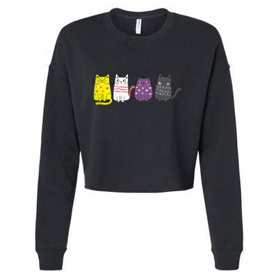 Cute Animal Cat Gift Non Binary Pride Agender Non Binary Cropped Pullover Crew