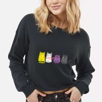 Cute Animal Cat Gift Non Binary Pride Agender Non Binary Cropped Pullover Crew