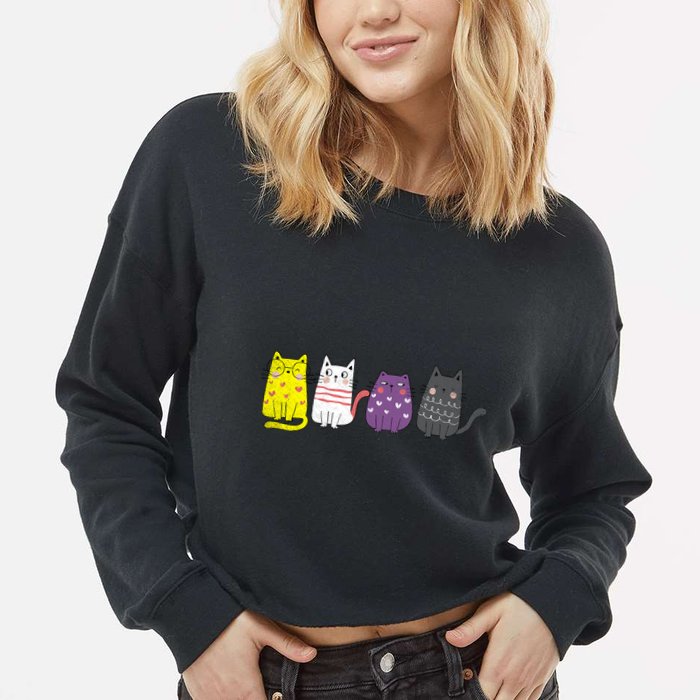 Cute Animal Cat Gift Non Binary Pride Agender Non Binary Cropped Pullover Crew
