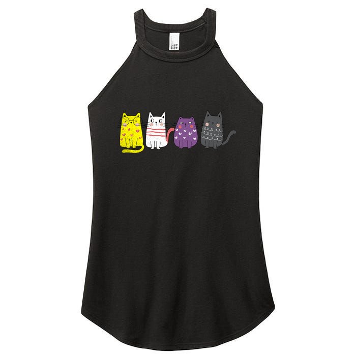 Cute Animal Cat Gift Non Binary Pride Agender Non Binary Women's Perfect Tri Rocker Tank