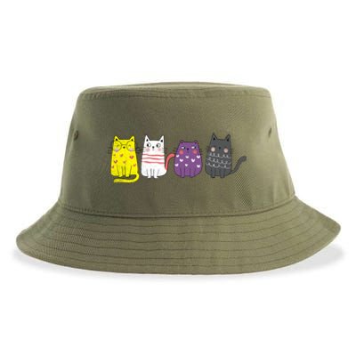 Cute Animal Cat Gift Non Binary Pride Agender Non Binary Sustainable Bucket Hat