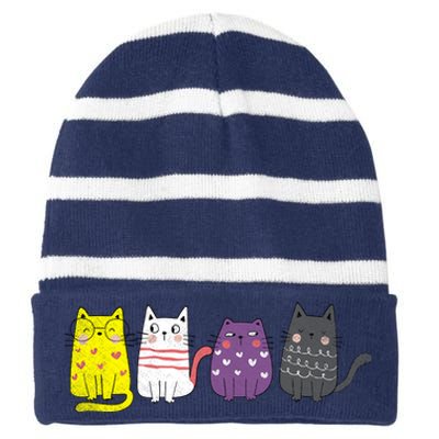 Cute Animal Cat Gift Non Binary Pride Agender Non Binary Striped Beanie with Solid Band