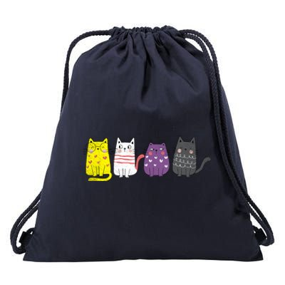 Cute Animal Cat Gift Non Binary Pride Agender Non Binary Drawstring Bag