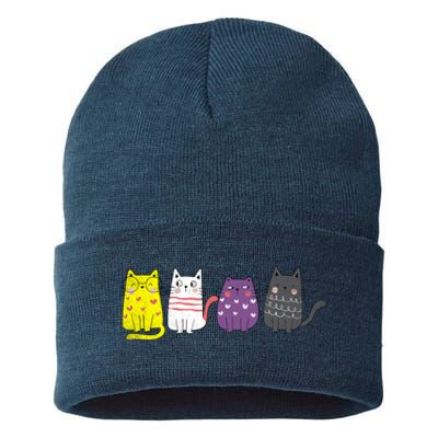 Cute Animal Cat Gift Non Binary Pride Agender Non Binary Sustainable Knit Beanie