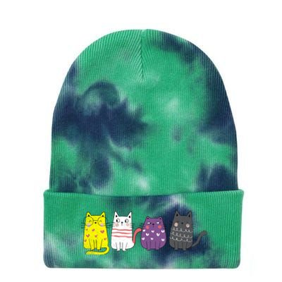 Cute Animal Cat Gift Non Binary Pride Agender Non Binary Tie Dye 12in Knit Beanie