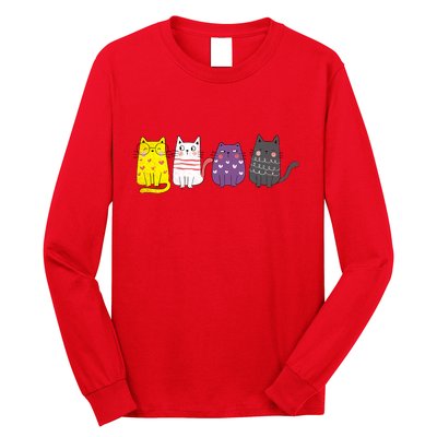 Cute Animal Cat Gift Non Binary Pride Agender Non Binary Long Sleeve Shirt